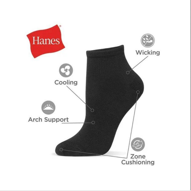 slide 3 of 3, Hanes Premium Women's 6pk Cushioned Ankle Socks - White 5-9: Midweight Knit, Cushioned Sole, 6 ct