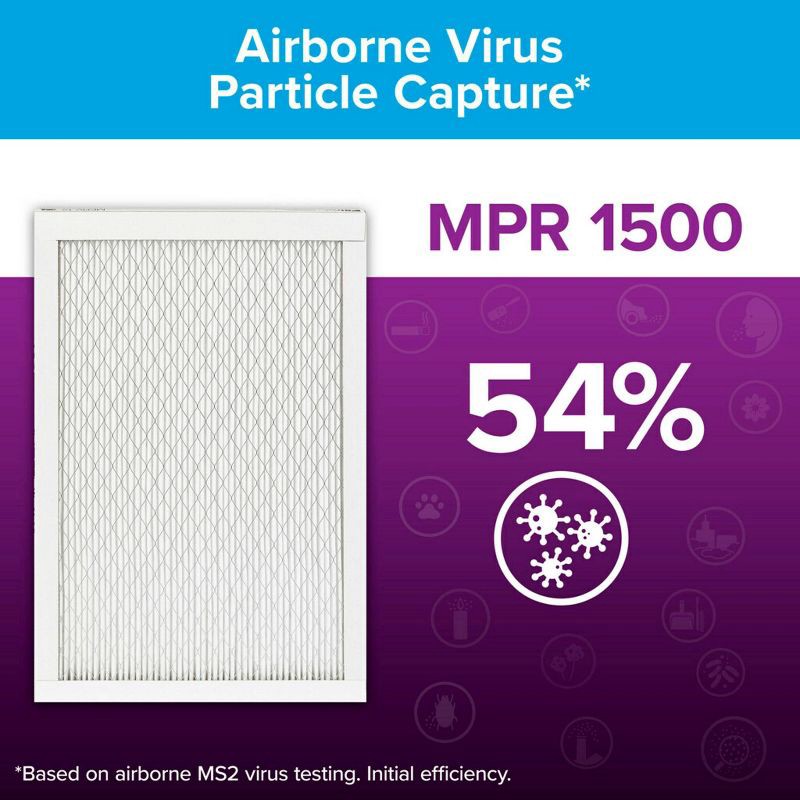 slide 5 of 10, Filtrete 20x20x1 2pk Allergen Bacteria and Virus Air Filter 1500 MPR: Electrostatic Furnace Filter, MERV 12, Captures Dust & Pollen, 2 ct