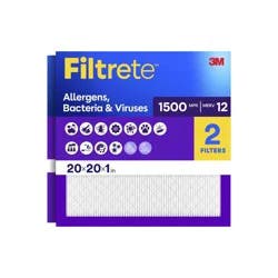 Filtrete 20x20x1 2pk Allergen Bacteria and Virus Air Filter 1500 MPR: Electrostatic Furnace Filter, MERV 12, Captures Dust & Pollen