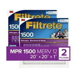 Filtrete 20x20x1 2pk Allergen Bacteria and Virus Air Filter 1500 MPR: Electrostatic Furnace Filter, MERV 12, Captures Dust & Pollen