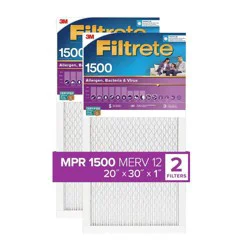 Filtrete 20x30x1 2pk Allergen Bacteria and Virus Air Filter 1500 MPR: MERV 12 Electrostatic Furnace Filter, Captures Dust & Pollen