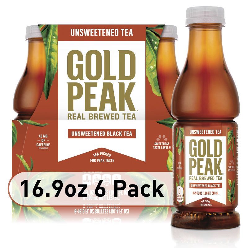 slide 1 of 9, Gold Peak Unsweetened Tea Bottles - 6pk/16.9 fl oz, 6 ct; 16.9 fl oz