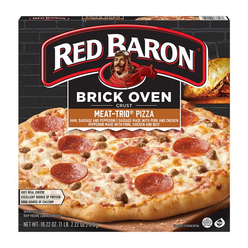 slide 1 of 8, Red Baron Meat Trio Brick Oven Frozen Pizza - 18.22oz, 18.22 oz