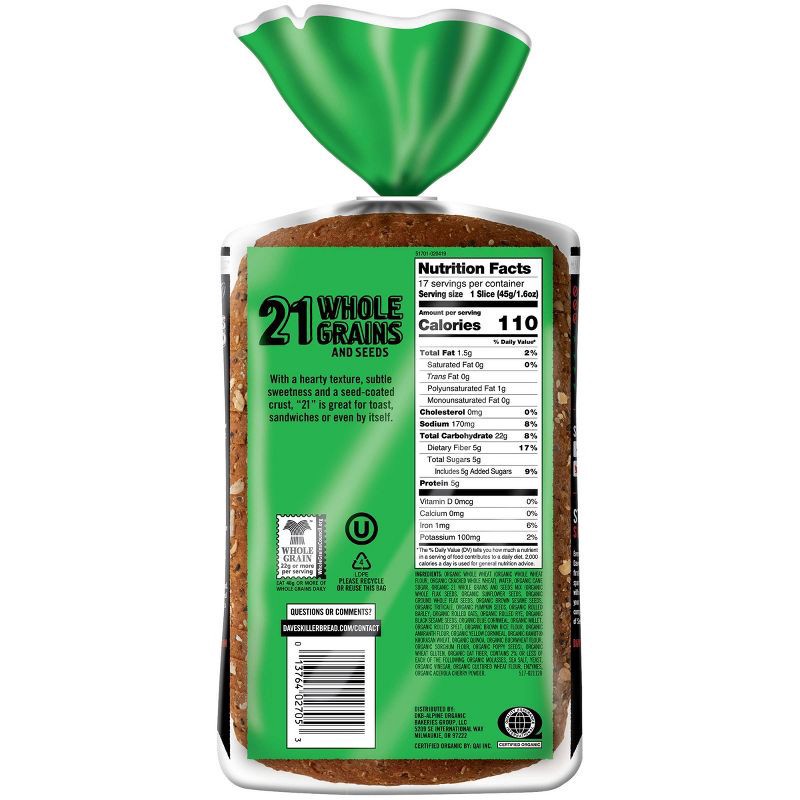 slide 6 of 7, Dave's Killer Bread Organic 21 Whole Grains and Seed Bread - 27oz, 27 oz