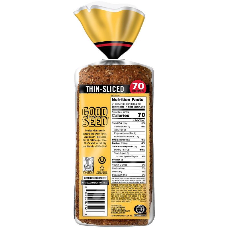 slide 4 of 8, Dave's Killer Bread Organic Thin Sliced Good Seed Bread - 20.5oz, 20.5 oz