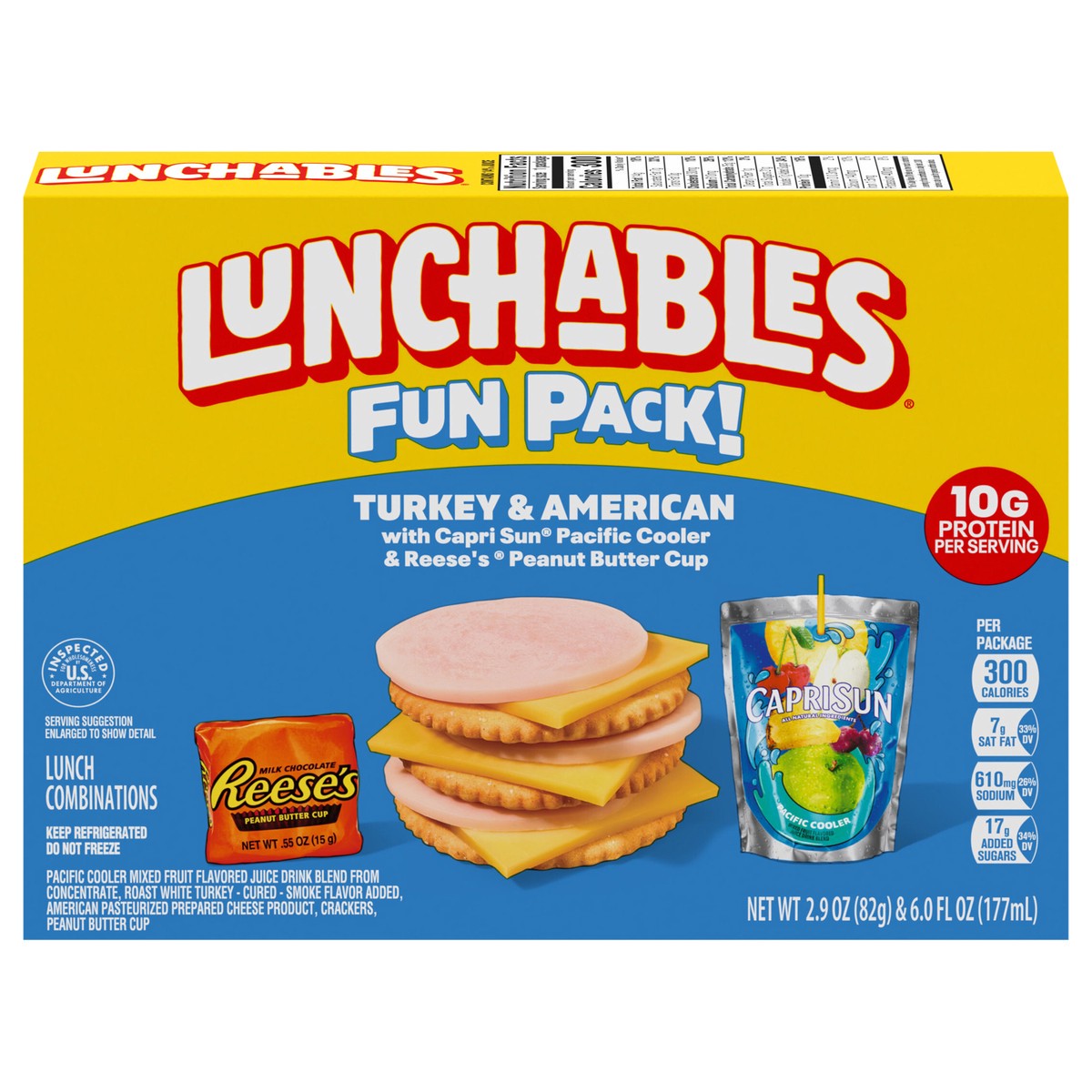 slide 1 of 5, Lunchables Turkey & American with Capri Sun Pacific Cooler & Reese's Peanut Butter Cup Fun Pack, 2.9 oz & 6 fl oz Package, 8.9 oz