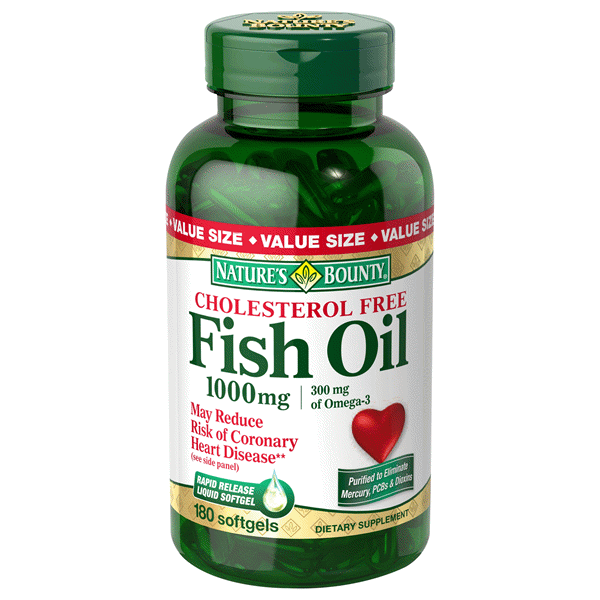 slide 1 of 1, Nature's Bounty Cholesterol Free Fish Oil 1000mg Softgels, 180 ct