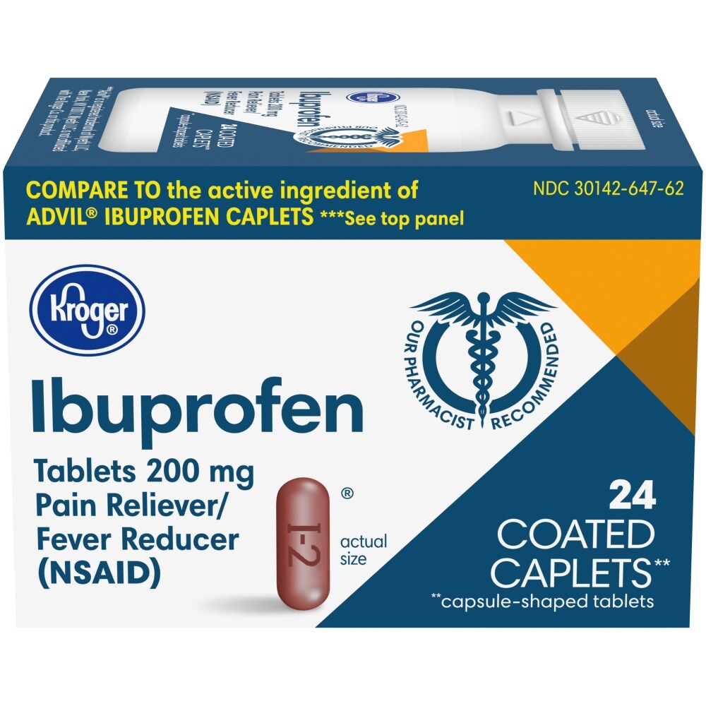 slide 1 of 1, Kroger 200 Mg Pain Reliever Ibuprofen Caplets, 24 ct