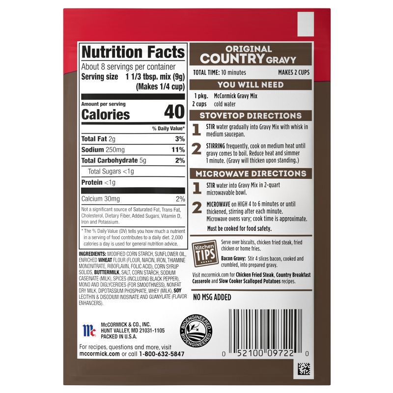 slide 2 of 20, McCormick Original Country Gravy Mix - 2.64 oz, 2.64 oz
