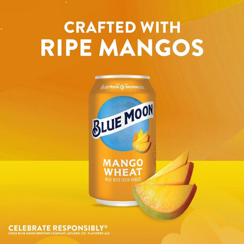 slide 3 of 9, Blue Moon Mango Wheat Ale Beer - 6pk/12 fl oz Cans, 6 ct; 12 fl oz