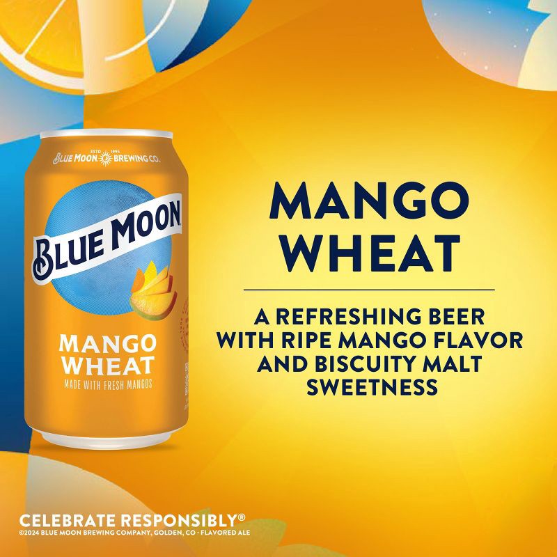 slide 6 of 9, Blue Moon Mango Wheat Ale Beer - 6pk/12 fl oz Cans, 6 ct; 12 fl oz