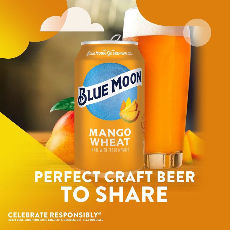 slide 7 of 9, Blue Moon Mango Wheat Ale Beer - 6pk/12 fl oz Cans, 6 ct; 12 fl oz