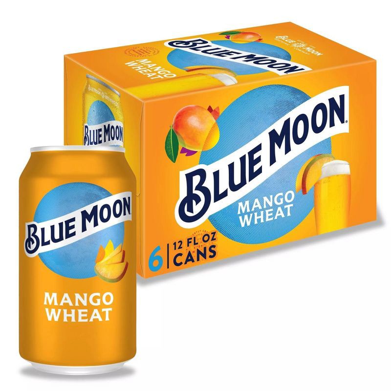 slide 1 of 9, Blue Moon Mango Wheat Ale Beer - 6pk/12 fl oz Cans, 6 ct; 12 fl oz