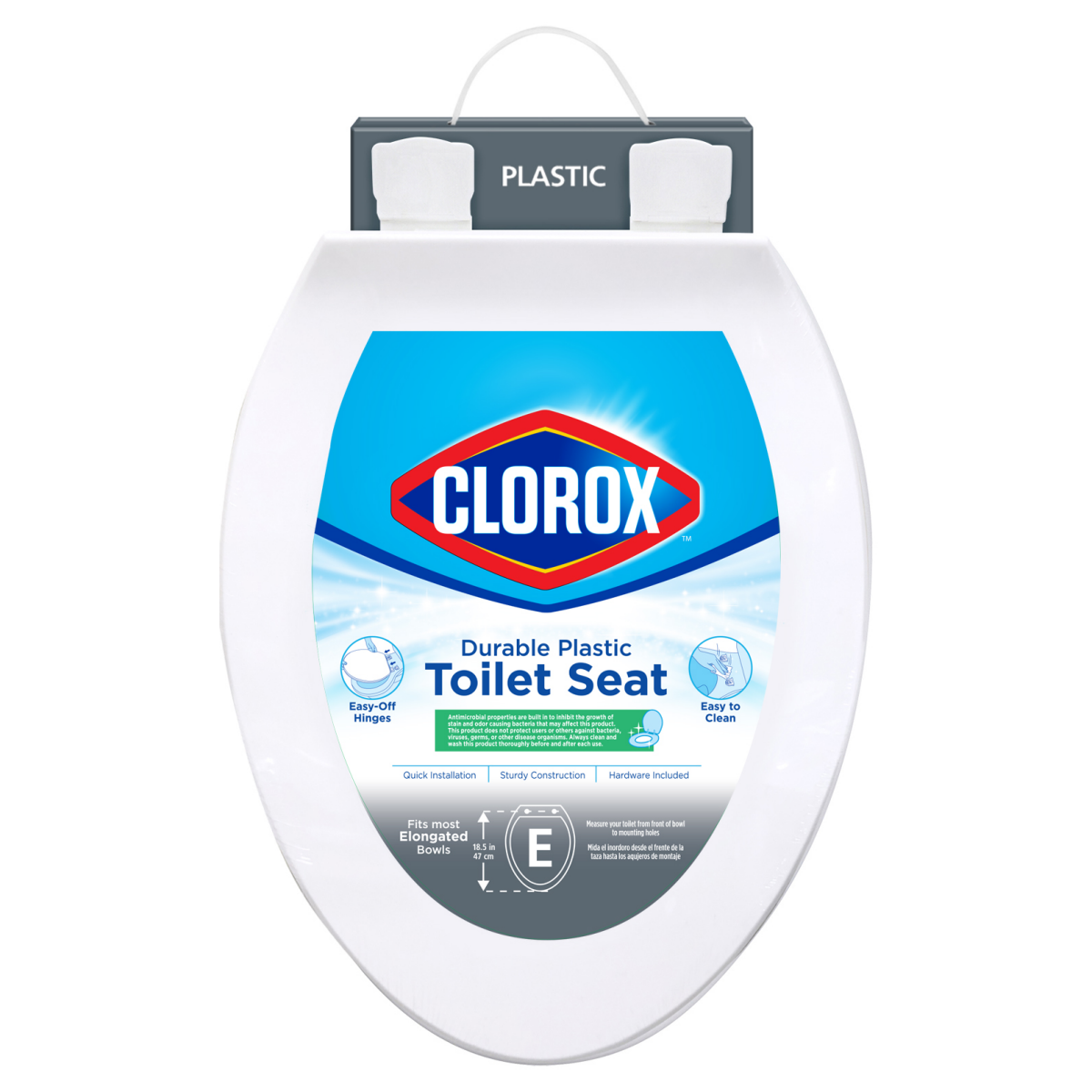 slide 1 of 8, Clorox Antimicrobial Elongated Plastic Beveled Toilet Seat, 1 ct