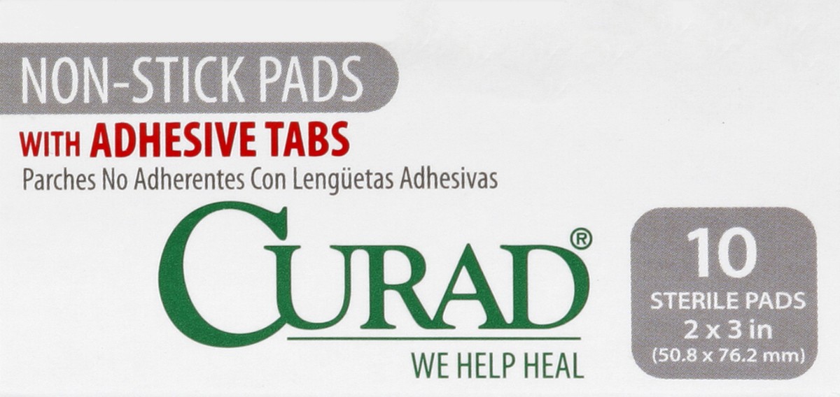 slide 2 of 4, Curad Non-stick Pads With Adhesive Tabs, 10 ct
