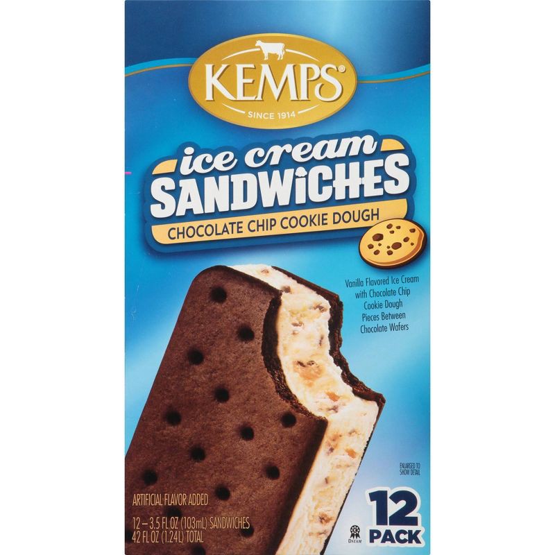 slide 1 of 6, Kemps Chocolate Chip Cookie Dough Ice Cream Sandwich - 12pk, 12 ct