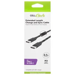 CellCandy Extended Length Charge and Sync Cable - Black, 6.5 ft