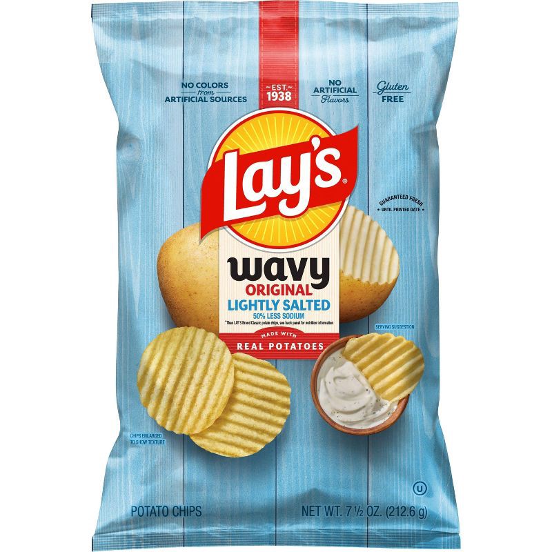 slide 1 of 7, Lay's Lightly Salted Wavy Potato Chips - 7.5oz, 7.5 oz