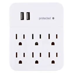 General Electric GE 6 Outlet 2 USB Port Surge Protector Wall Tap 560 White