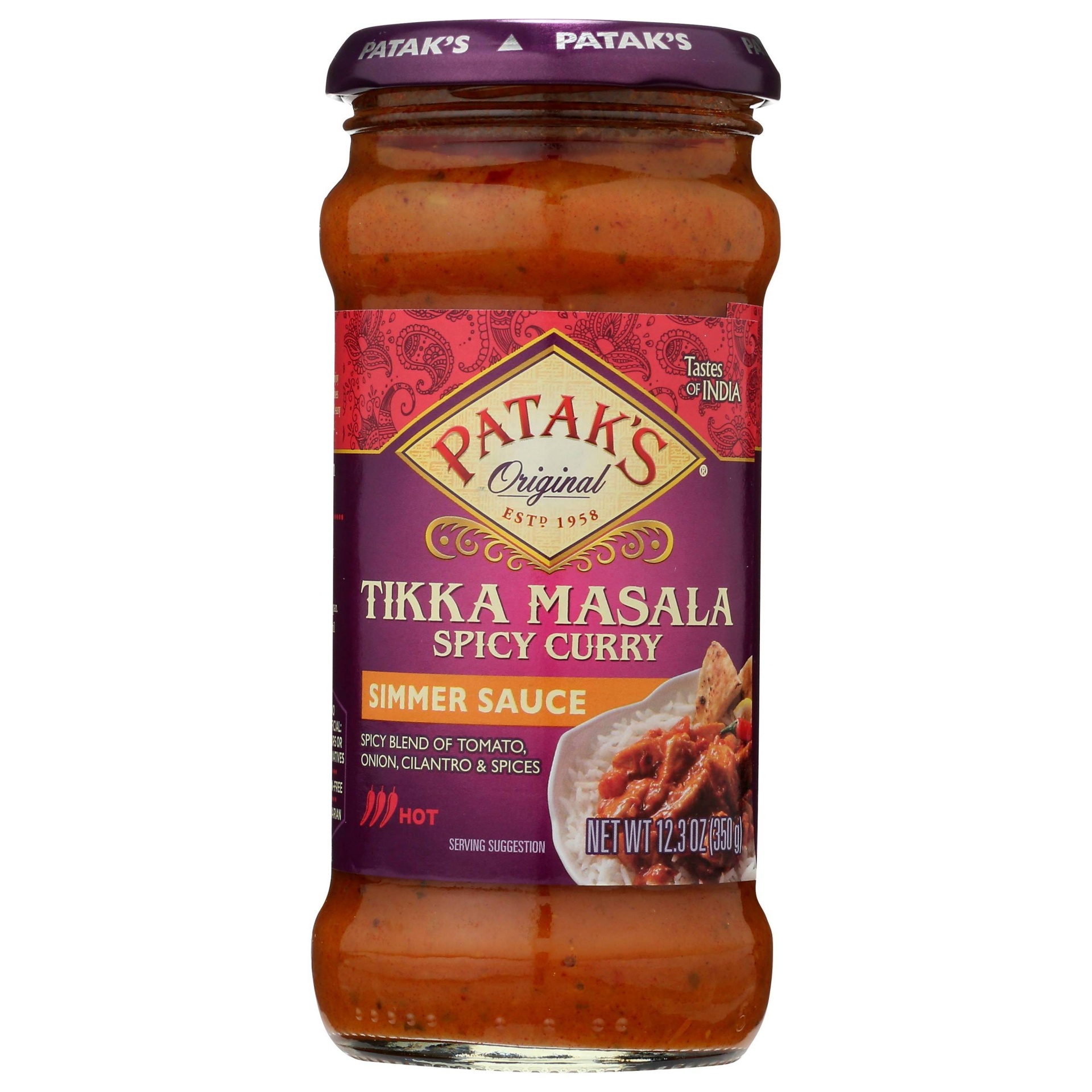 slide 1 of 4, Patak's Hot & Spicy Tikki Masala Curry Simmer Sauce, 12.3 oz
