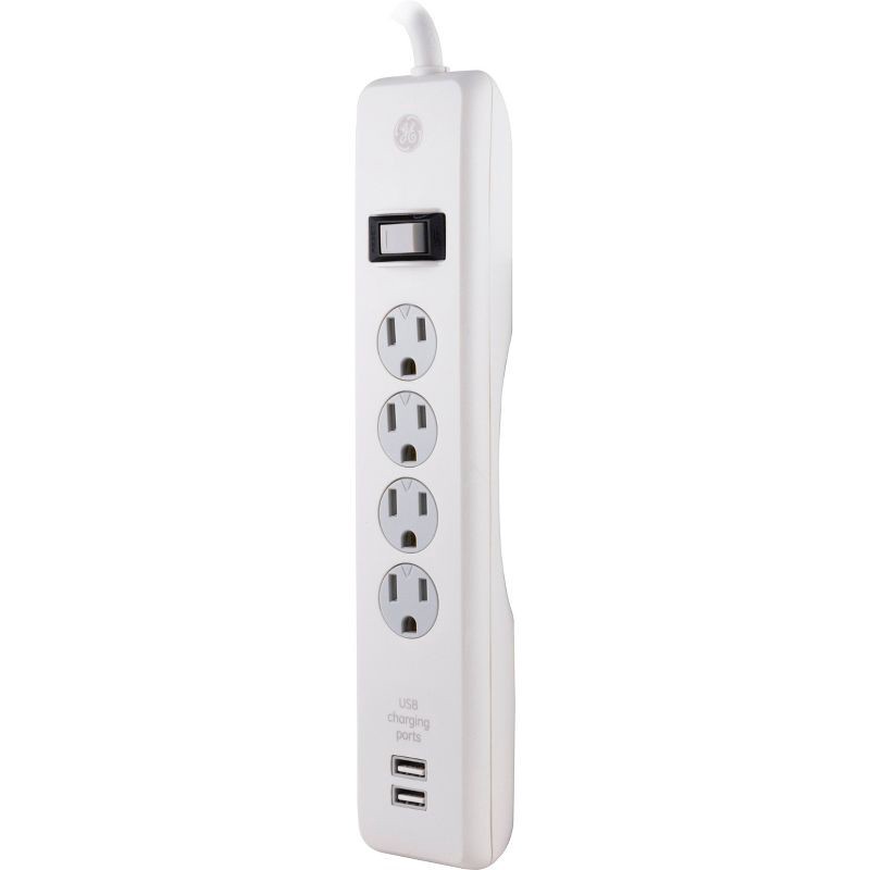 slide 2 of 6, General Electric GE 6' Extension Cord with 4 Outlet 2 USB Surge Protector White, 1 ct