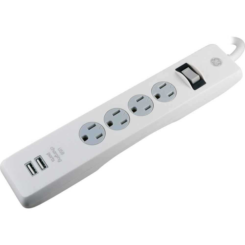 slide 4 of 6, General Electric GE 6' Extension Cord with 4 Outlet 2 USB Surge Protector White, 1 ct