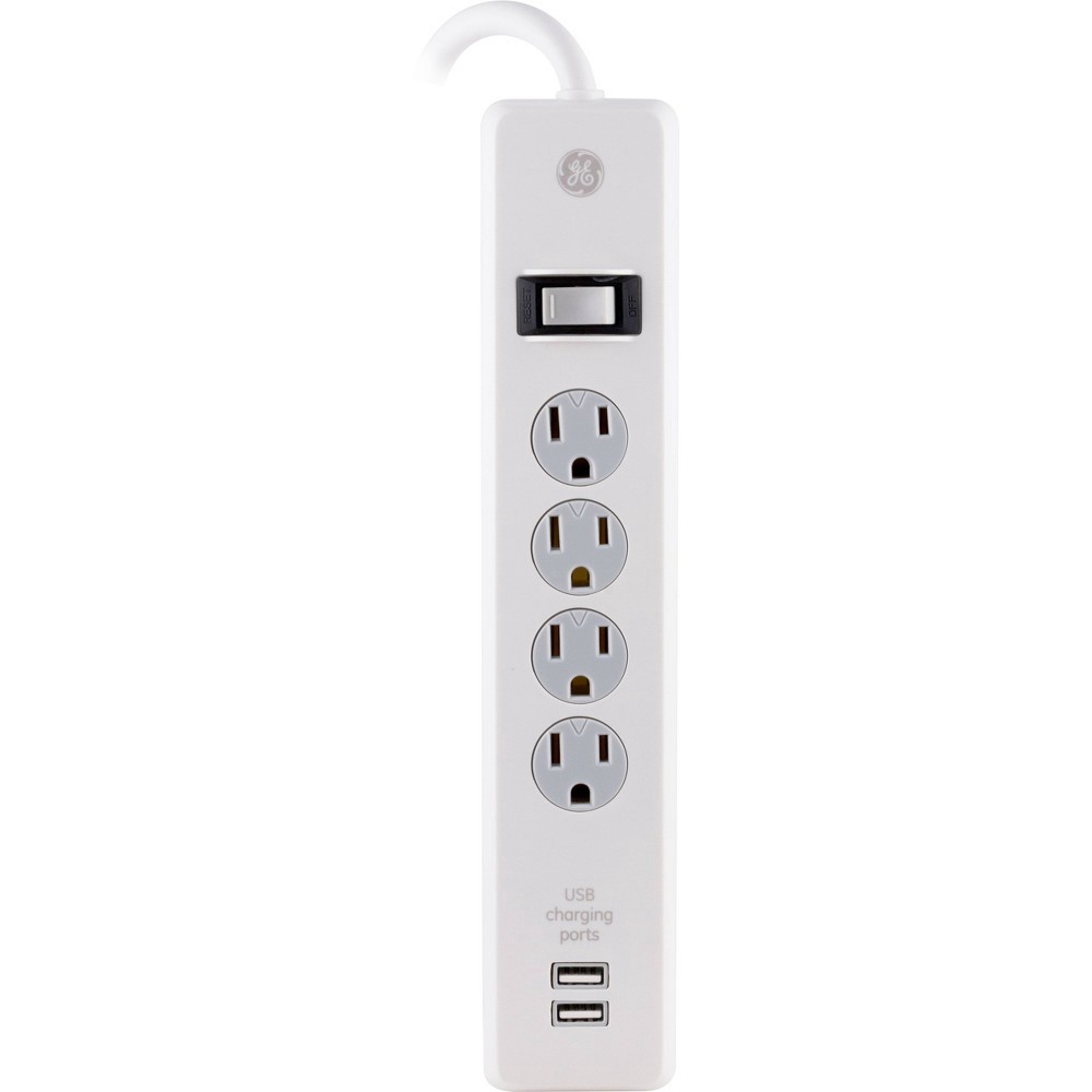 slide 6 of 6, General Electric GE 6' Extension Cord with 4 Outlet 2 USB Surge Protector White, 1 ct