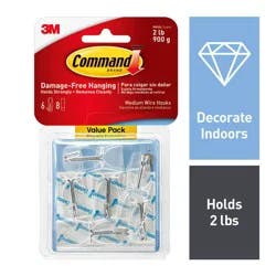 Command 6pk Damage-Free Hanging Clear Medium Wire Toggle Hooks with Adhesive Strips for Christmas Lights and Holiday Decorations