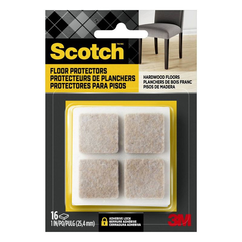 slide 1 of 8, Scotch Felt Pads Beige Square 1 inch: Furniture Floor Protectors, Anti-Scratch Chair Leg Pads, 16 Pack, 16 ct