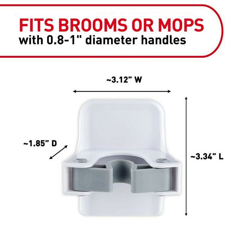 slide 4 of 11, Command Broom Gripper: Wall Mount Broom Holder & Hanger, Adhesive Hook, Plastic, 4 lb Capacity, White, 4 lb