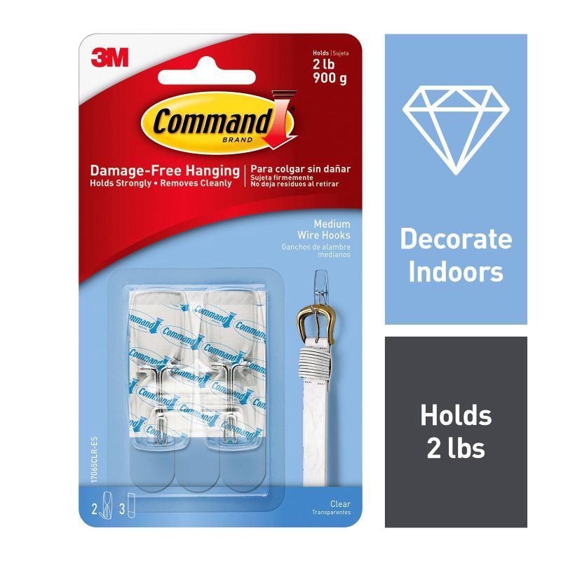 slide 2 of 11, Command Medium Sized Wire Toggle Decorative Hook Clear: Adhesive Hooks, 2 Pack, 2 lb Capacity, Plastic, 2.169" Height, 2 ct; 2 lb