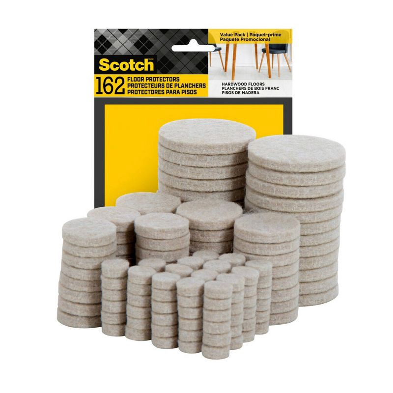 slide 1 of 9, Scotch 2'' X 2'' X 0.2'' Floor Pad 162ct: Felt Chair Leg Protectors, Anti-Scratch, Beige PET Material, 0.2" Thick, 162 ct