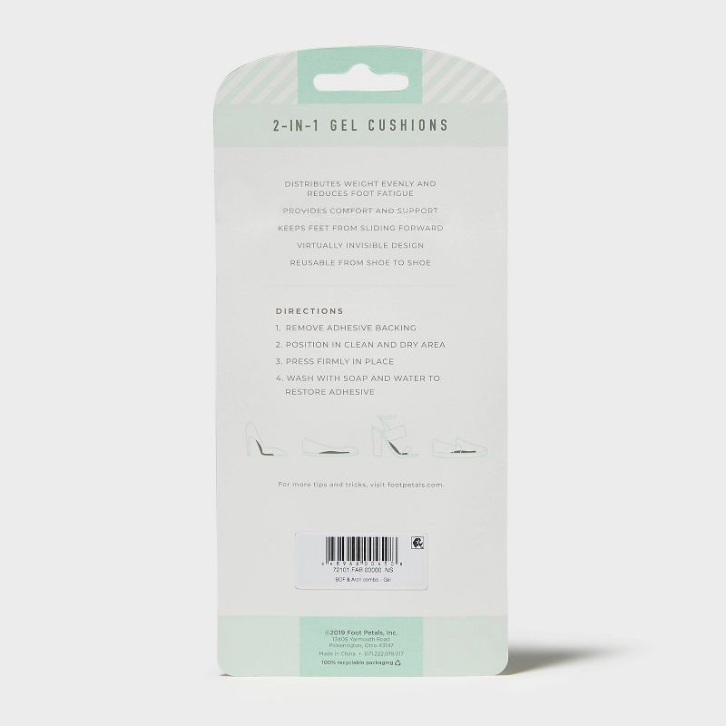 slide 5 of 5, Fab Feet Women's by Foot Petals Gel 2-in-1 Ball of Foot/Arch Support Shoe Cushions Clear - 1 pair: Urethane Shoe Accessories, 1 ct