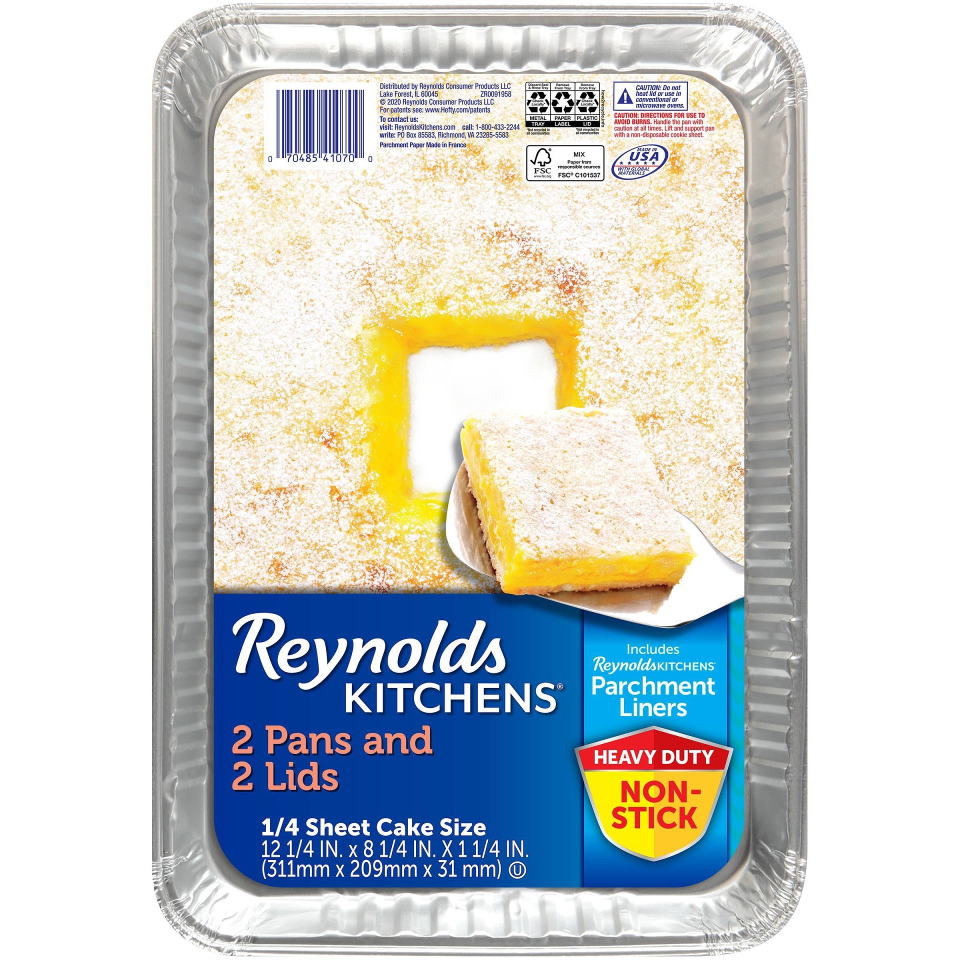 slide 1 of 5, Reynolds Disposable Bakeware Cake with Parchment & Lids, 1/4 sheets, 2 ct