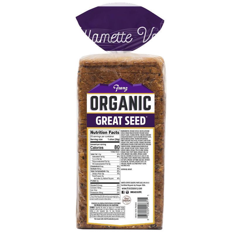 slide 4 of 4, Franz Organic Great Seed Thin Sliced Bread - 20oz, 20 oz