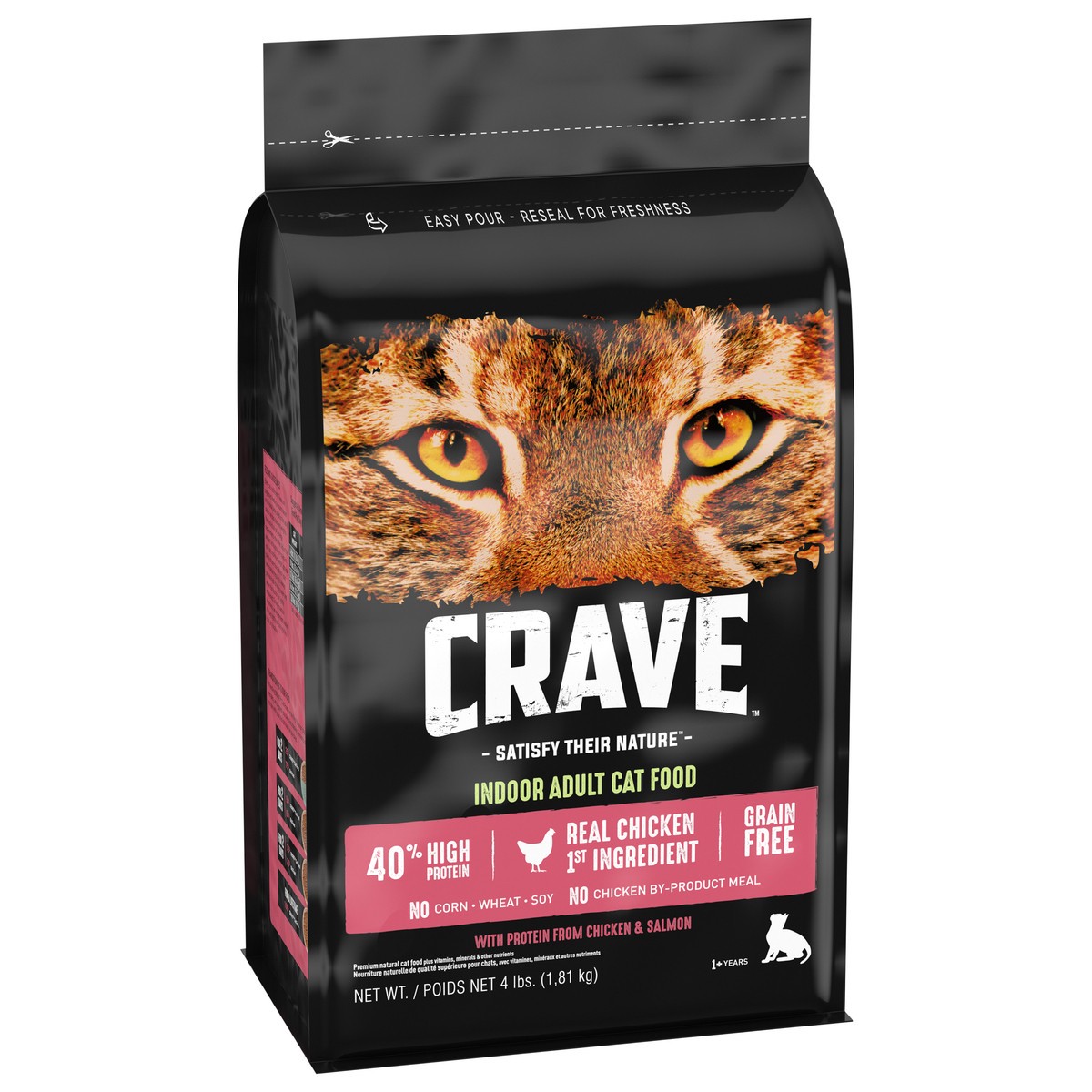 slide 9 of 9, CRAVE Adult (1+ Years) Indoor with Protein from Chicken & Salmon Cat Food 4 lb, 4 lb