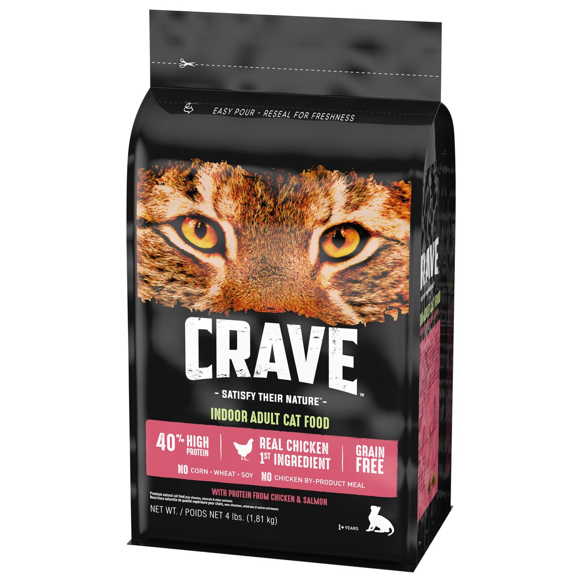 slide 2 of 9, CRAVE Adult (1+ Years) Indoor with Protein from Chicken & Salmon Cat Food 4 lb, 4 lb