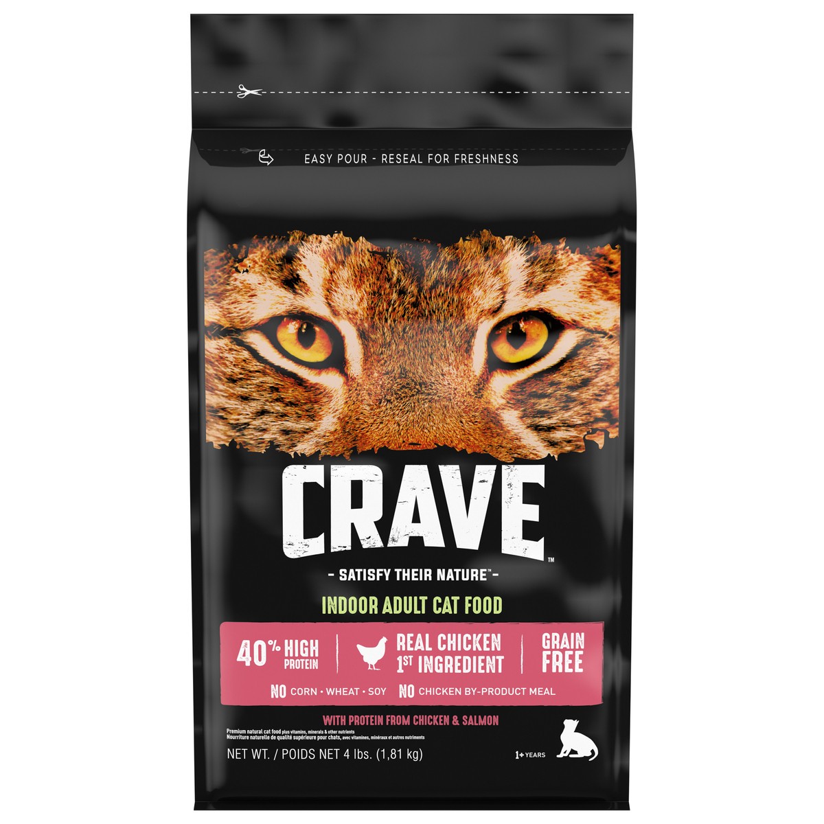 slide 1 of 9, CRAVE Adult (1+ Years) Indoor with Protein from Chicken & Salmon Cat Food 4 lb, 4 lb