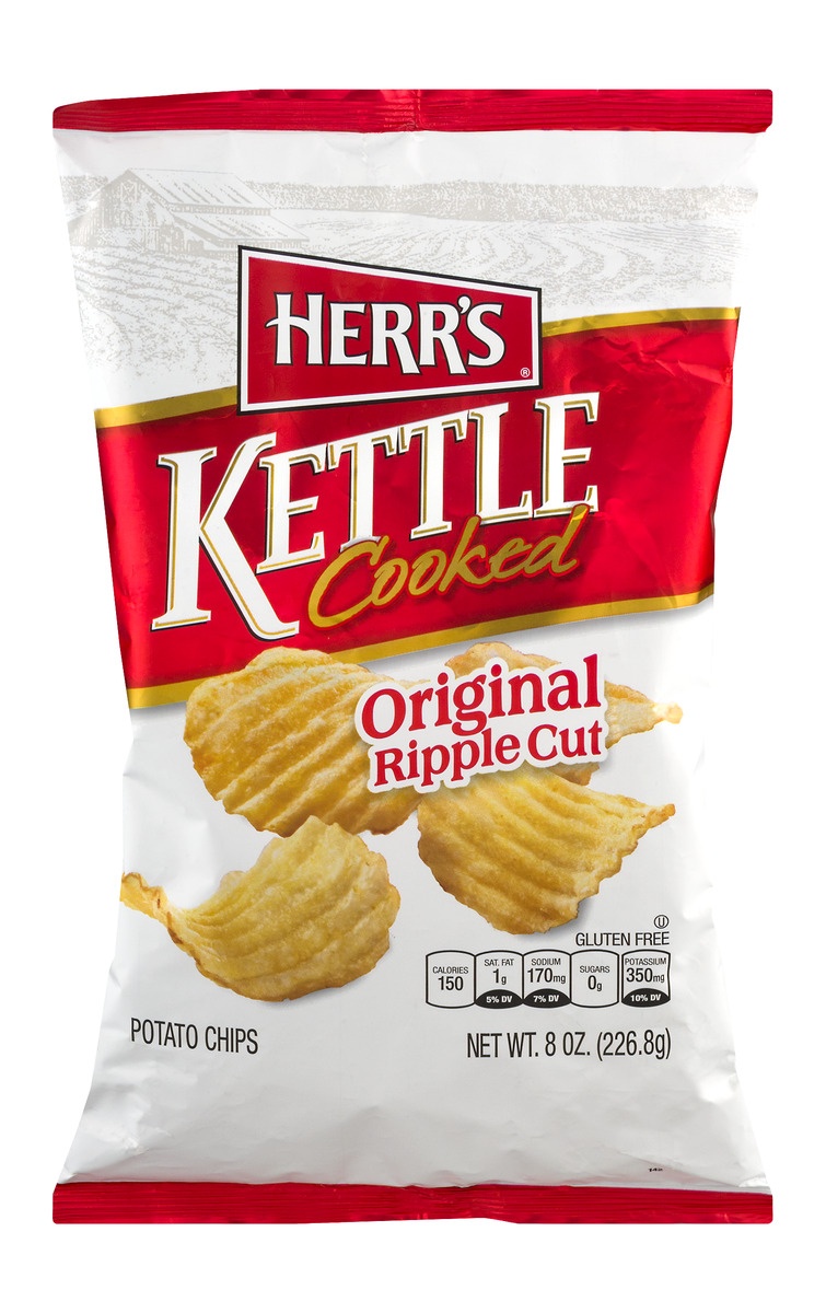 slide 1 of 1, Herr's Original Ripple Cut Kettle Cooked Potato Chips, 8.5 oz