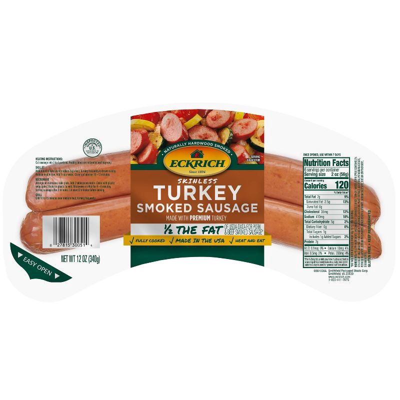 slide 2 of 5, Eckrich Turkey Skinless Smoked Sausage - 12oz, 12 oz