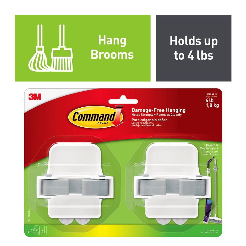 slide 2 of 11, Command Broom & Mop Gripper 2 Grippers - 4 Strips/Pack, 1 ct