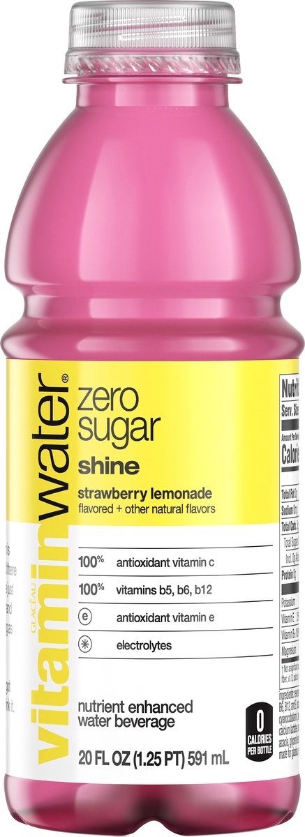 slide 6 of 6, vitaminwater Vitamin Water Zero Sugar Shine Strawberry Lemonade Nutrient Enhanced Water, 20 fl oz