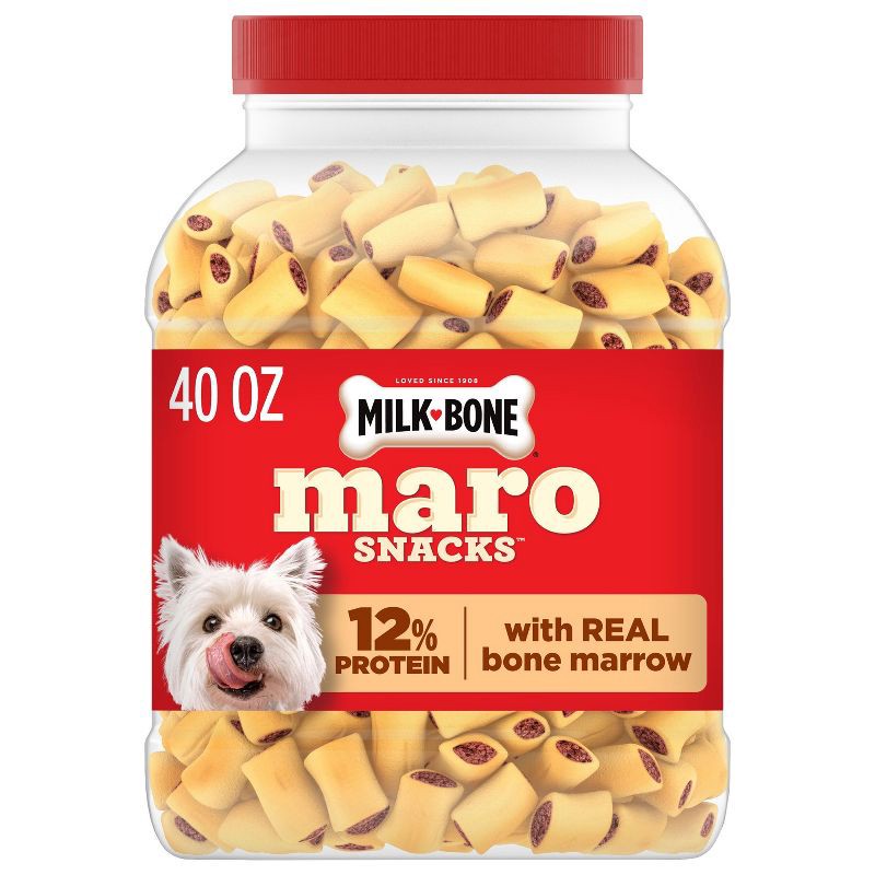 slide 1 of 9, Milk-Bone MaroSnacks with Real Bone Marrow Canister Dog Treats - 40oz, 40 oz
