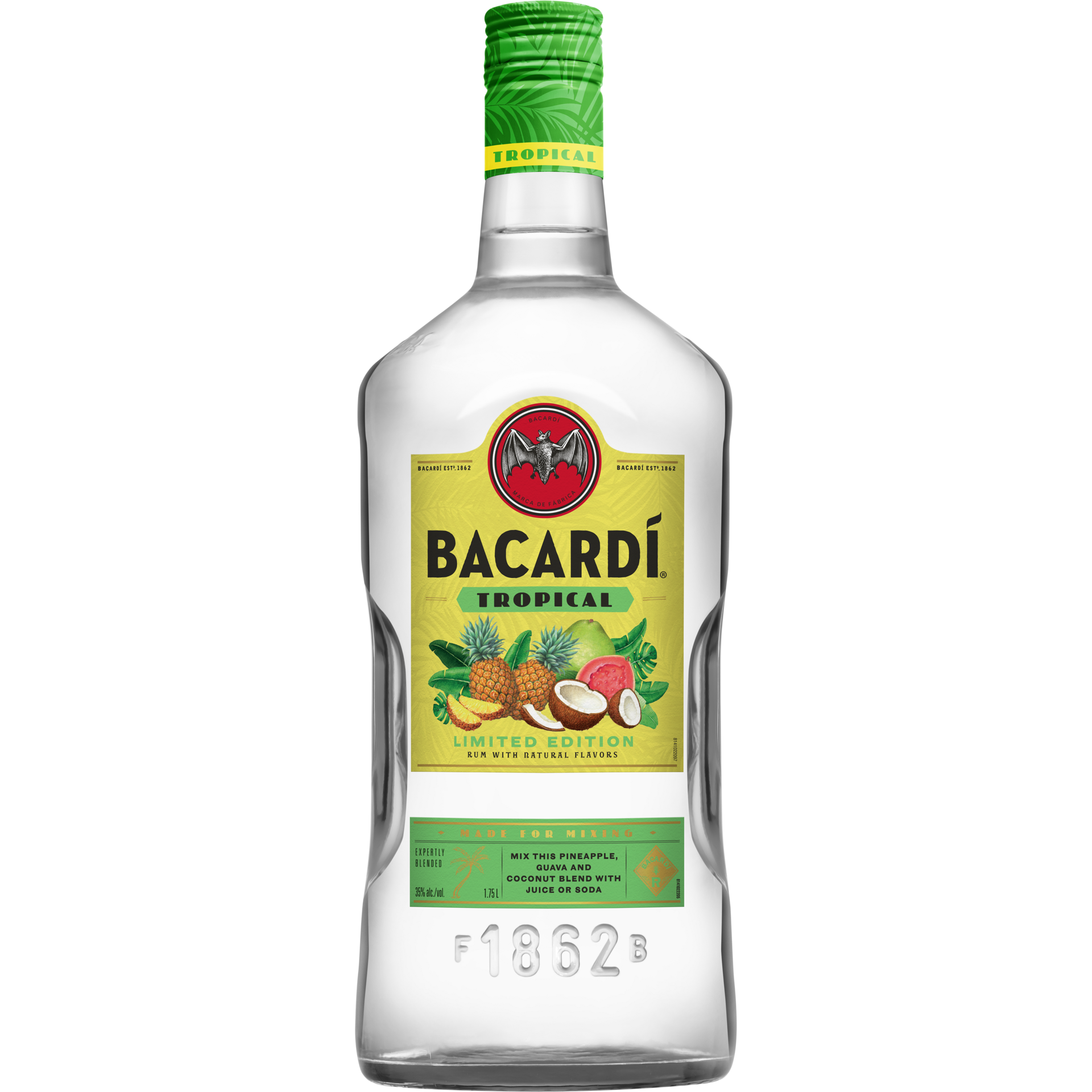 slide 1 of 5, Bacardí Bacardi Tropical Rum, Gluten Free 35% 175Cl/1.75L, 1.75 liter