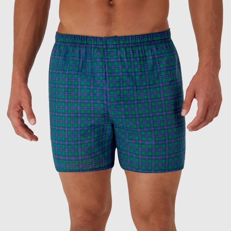 slide 2 of 6, Hanes Men's Tartan Plaid Woven Boxer Shorts 5pk - Red/Brown/Blue M: Tagless, Breathable, Moisture Wicking, 5 ct