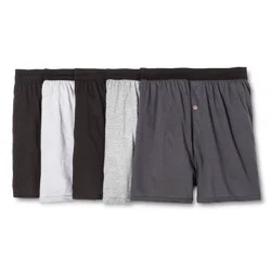 Hanes Men's Knit Boxer Shorts 5pk - Black/Gray L: Tagless, Breathable, Moisture Wicking, Lightweight, Full Waistband Elastic