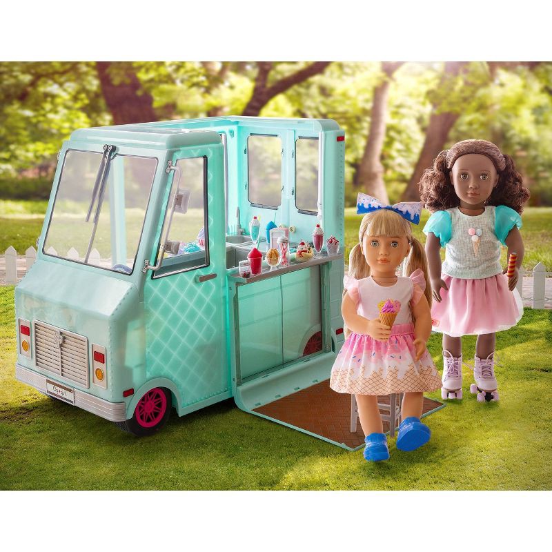 slide 2 of 13, Our Generation Sweet Stop Ice Cream Truck with Electronics for 18" Dolls - Light Blue, 1 ct