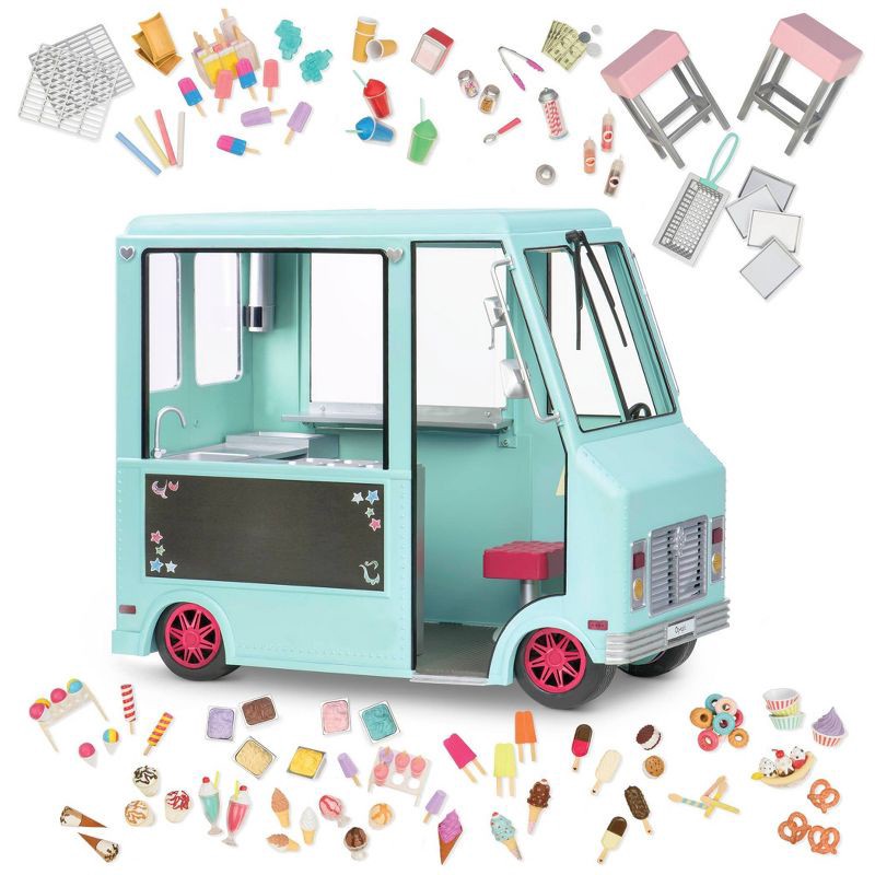 slide 12 of 13, Our Generation Sweet Stop Ice Cream Truck with Electronics for 18" Dolls - Light Blue, 1 ct