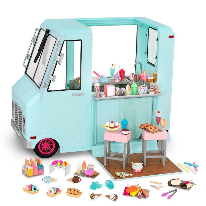 slide 1 of 13, Our Generation Sweet Stop Ice Cream Truck with Electronics for 18" Dolls - Light Blue, 1 ct