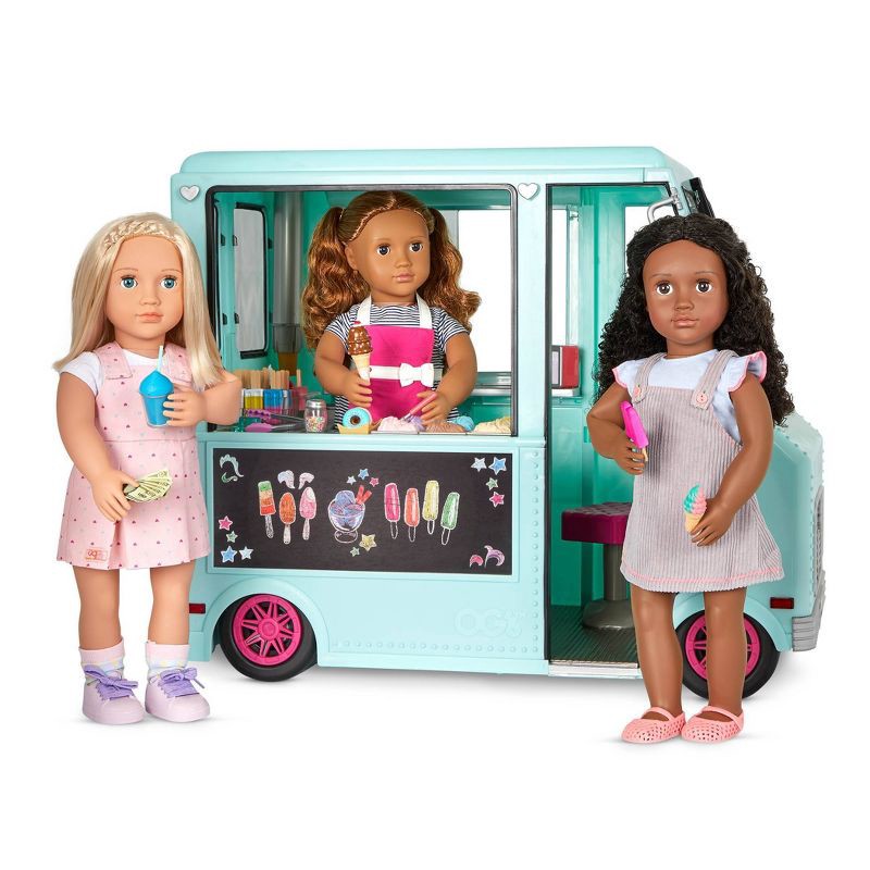 slide 5 of 13, Our Generation Sweet Stop Ice Cream Truck with Electronics for 18" Dolls - Light Blue, 1 ct